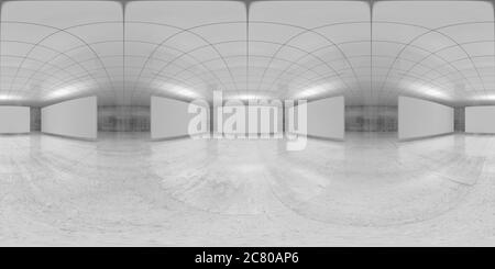 360 degree spherical seamless vr panorama. Abstract empty white interior with stands installation, HDRI environment map of an exhibition gallery with Stock Photo
