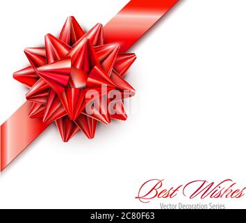 Vector Red Realistic Bow with Ribbons Isolated on Transparent Background Stock Vector