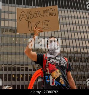 Chicago, IL, USA. 18th July, 2020. An anti-ICE protester in Chicago on July 18, 2020. Credit: Dominic Gwinn/ZUMA Wire/Alamy Live News Stock Photo