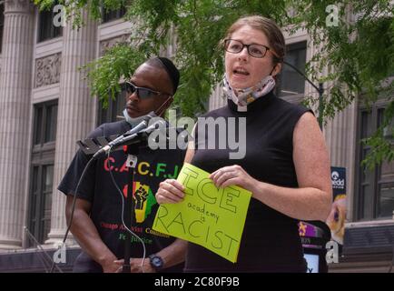 Chicago, IL, USA. 18th July, 2020. A clergy member condems a proposed anti-ICE academy in Chicago on July 18, 2020. Credit: Dominic Gwinn/ZUMA Wire/Alamy Live News Stock Photo
