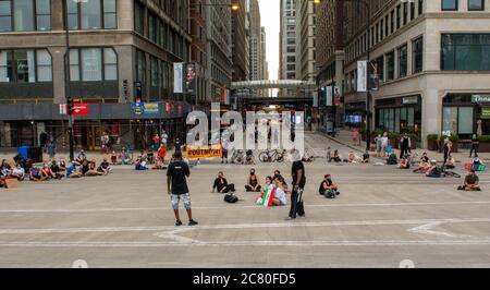 Chicago, IL, USA. 18th July, 2020. Black Lives Matter protesters block Michigan Ave. in Chicago on July 18, 2020. Credit: Dominic Gwinn/ZUMA Wire/Alamy Live News Stock Photo