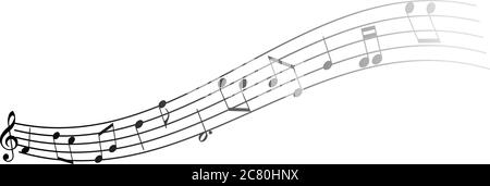 sheet music, notes on staves in flowing wave movement vector illustration Stock Vector