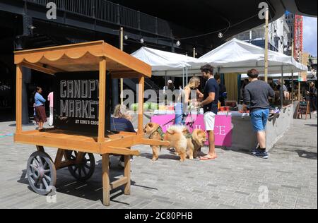 Independent, artisan Canopy Market, temporarily sited at fashionable Coal Drop Yards in post Covid months, at Kings Cross, north London, UK Stock Photo