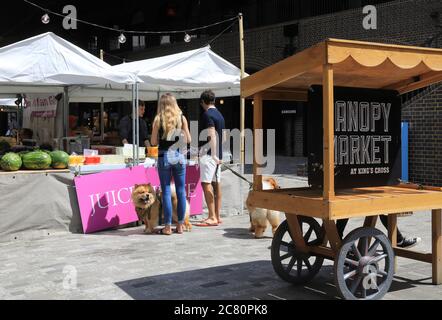 Independent, artisan Canopy Market, temporarily sited at fashionable Coal Drop Yards in post Covid months, at Kings Cross, north London, UK Stock Photo