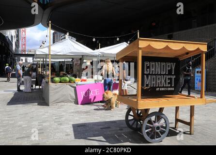 Independent, artisan Canopy Market, temporarily sited at fashionable Coal Drop Yards in post Covid months, at Kings Cross, north London, UK Stock Photo