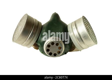 The Mask respirator with valve insulated on white background. Equipment for breathing in polluted to ambience. Stock Photo