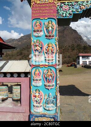 Amazing view of the gateway of the monastery Tengboche in Himalayan mountains. Lots of copy space Stock Photo