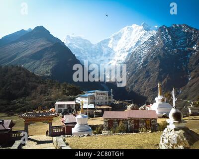 Amazing view of the temple Tengboche in Himalayan mountains. Lots of copy space Stock Photo