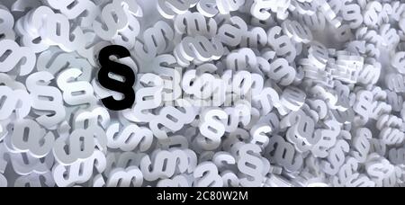 3D rendering of a pile of white paragraph section symbols and a black one on top Stock Photo