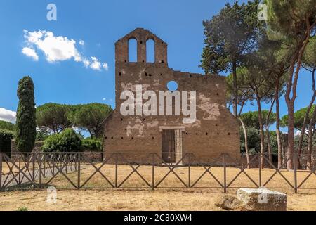 Ruins of the facade of the Church of St. Nicholas on the ancient Roman road Via Appia, city of Rome, Italy Stock Photo