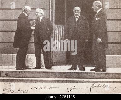 David Lloyd George, Vittorio Emanuele Orlando, Georges Clemenceau, Woodrow Wilson. Stock Photo