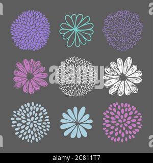 Vector set of colorful stylized doodle flowers. Stock Vector