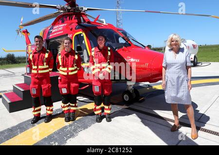 The Duchess of Cornwall during a visit to Cornwall Air Ambulance Trust's base in Newquay to launch the new 'Duchess of Cornwall' helicopter, while on a three day visit to Cornwall with the The Prince of Wales. Stock Photo