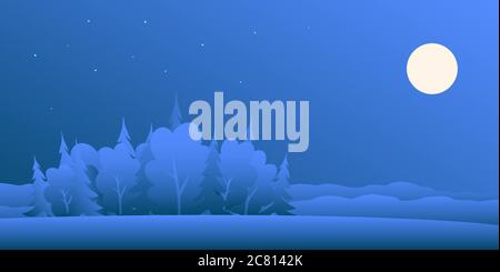 Night forest with moon and stars. Stock Vector