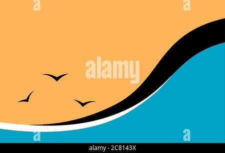 Sea waves and seagulls. Stock Vector