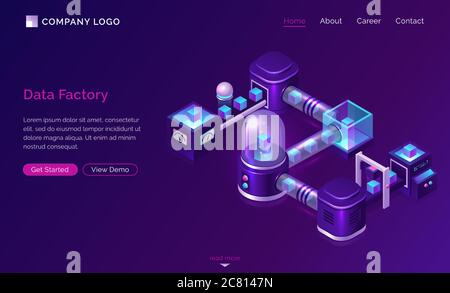 Data processing factory, isometric technology concept vector. Server ...