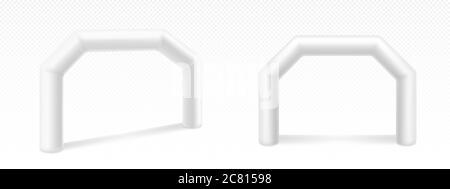 Inflatable arches for advertising, races, marathon and sports events. Blank archways or gate, finish or start on sports competition isolated on white background, Realistic 3d vector illustration Stock Vector