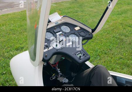 Glider sailplane cockpit controls and instrument panel Stock Photo