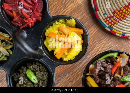 High angle shot of the Ethiopian various and traditional food Stock Photo