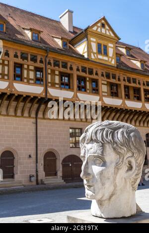 Tuebingen, BW / Germany - 18 July 2020: head of the statue of Emperor Augustus in the courtyard of the musuem at Hohentuebingen Castle Stock Photo