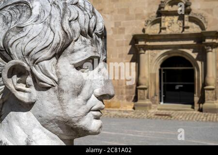 Tuebingen, BW / Germany - 18 July 2020: head of the statue of Emperor Augustus in the courtyard of the musuem at Hohentuebingen Castle Stock Photo