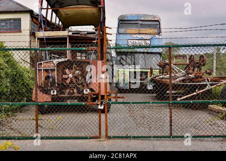 Barry, Vale of Glamorgan / Wales - July 10 2020. A local public transport preservation society stores their old buses ready for restoration Stock Photo