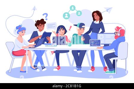 Creative team brainstorming, sharing thought idea Stock Vector