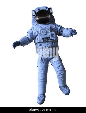 astronaut during spacewalk, isolated on white background, back view ...