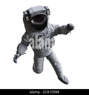 astronaut performing a spacewalk, isolated on white background Stock Photo