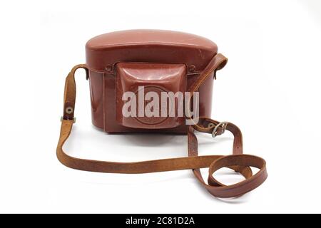 Old camera case, isolated on a white background Stock Photo