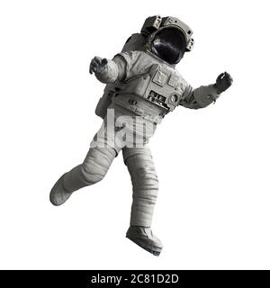 astronaut performing a spacewalk, isolated on white background Stock Photo