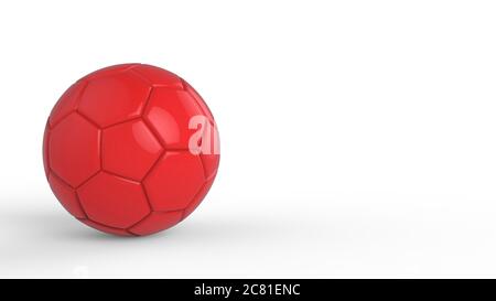 red soccer plastic leather metal fabric ball isolated on black background. Football 3d render illlustration. Stock Photo