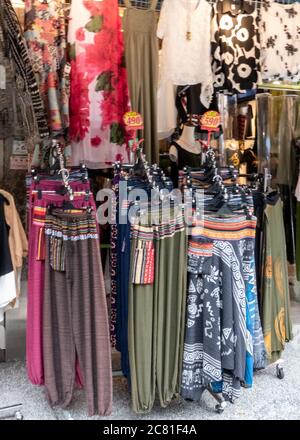 NEW TAIPEI CITY, TAIWAN - JULY 19 2020:  Aboriginal clothing in Wulai, an Atayal aboriginal village with stalls and restaurants Stock Photo