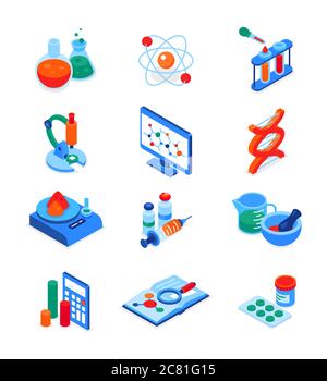 Science and medicine - modern colorful isometric icons set Stock Vector