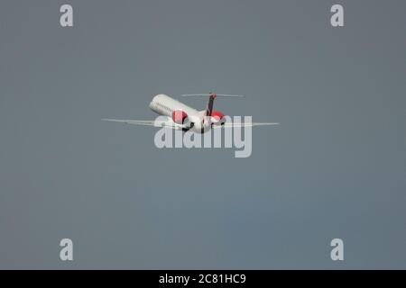 Glasgow, Scotland, UK. 20th July, 2020. Pictured: Loganair Embraer ERJ145 plane seen at Glasgow Airport. Credit: Colin Fisher/Alamy Live News Stock Photo