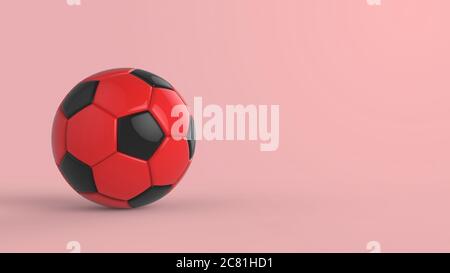 red soccer plastic leather metal fabric ball isolated on black background. Football 3d render illlustration. Stock Photo