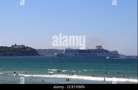 Brittany Ferry Cap Finistere arriving to the port of Santander seen from the beach of Somo Santander Cantabria Spain Stock Photo