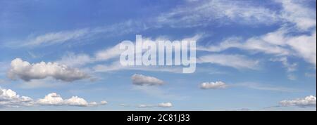 Bright sky background with few cirrus clouds above and small ones in lower part Stock Photo