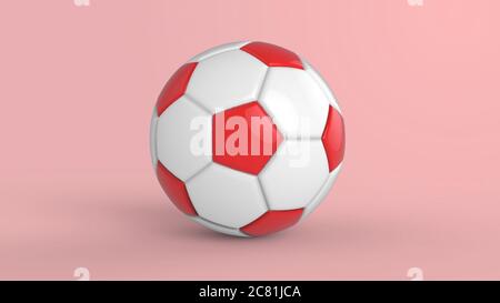 red soccer plastic leather metal fabric ball isolated on black background. Football 3d render illlustration. Stock Photo