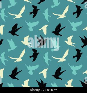 Birds silhouettes - flying seamless pattern Stock Vector