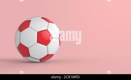 red soccer plastic leather metal fabric ball isolated on black background. Football 3d render illlustration. Stock Photo