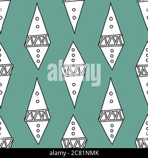 Fun kite shapes on teal background Seamless pattern Vector hand drawn doodle style illustration surface design Stock Vector