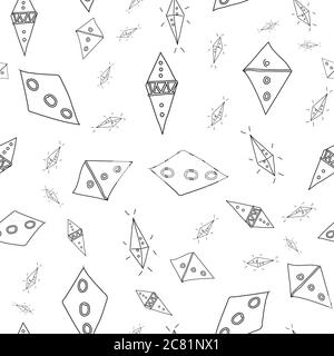 Flying Kites Doodle Pattern Filled Diamond shape Seamless pattern Vector hand drawn illustration surface design Stock Vector