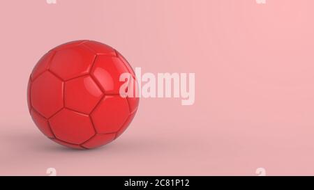 red soccer plastic leather metal fabric ball isolated on black background. Football 3d render illlustration. Stock Photo