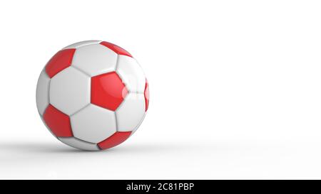 red soccer plastic leather metal fabric ball isolated on black background. Football 3d render illlustration. Stock Photo