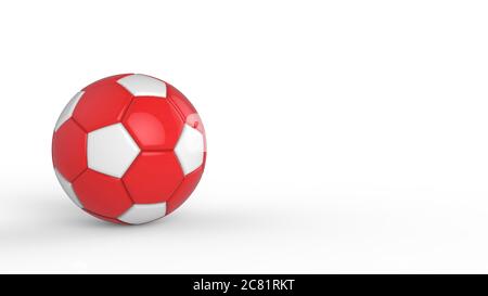 red soccer plastic leather metal fabric ball isolated on black background. Football 3d render illlustration. Stock Photo