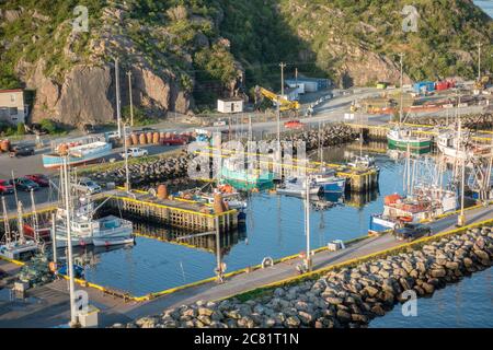 Commercial Fishing Boats Moored In The Port Of St John's Near The Narrows Newfoundland And Labrador Canada Stock Photo