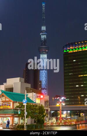 Night view of the Tokyo Skytree; Tokyo, Kanto, Japan Stock Photo