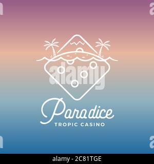 Paradice Tropic Casino Vector Label, Emblem or Logo Template. Line Style Tropic Island Incorporated in The Gambling Dice. Abstract Concept. Gradient Stock Vector