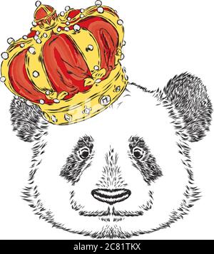 Funny panda in the crown. Vector illustration. Stock Vector